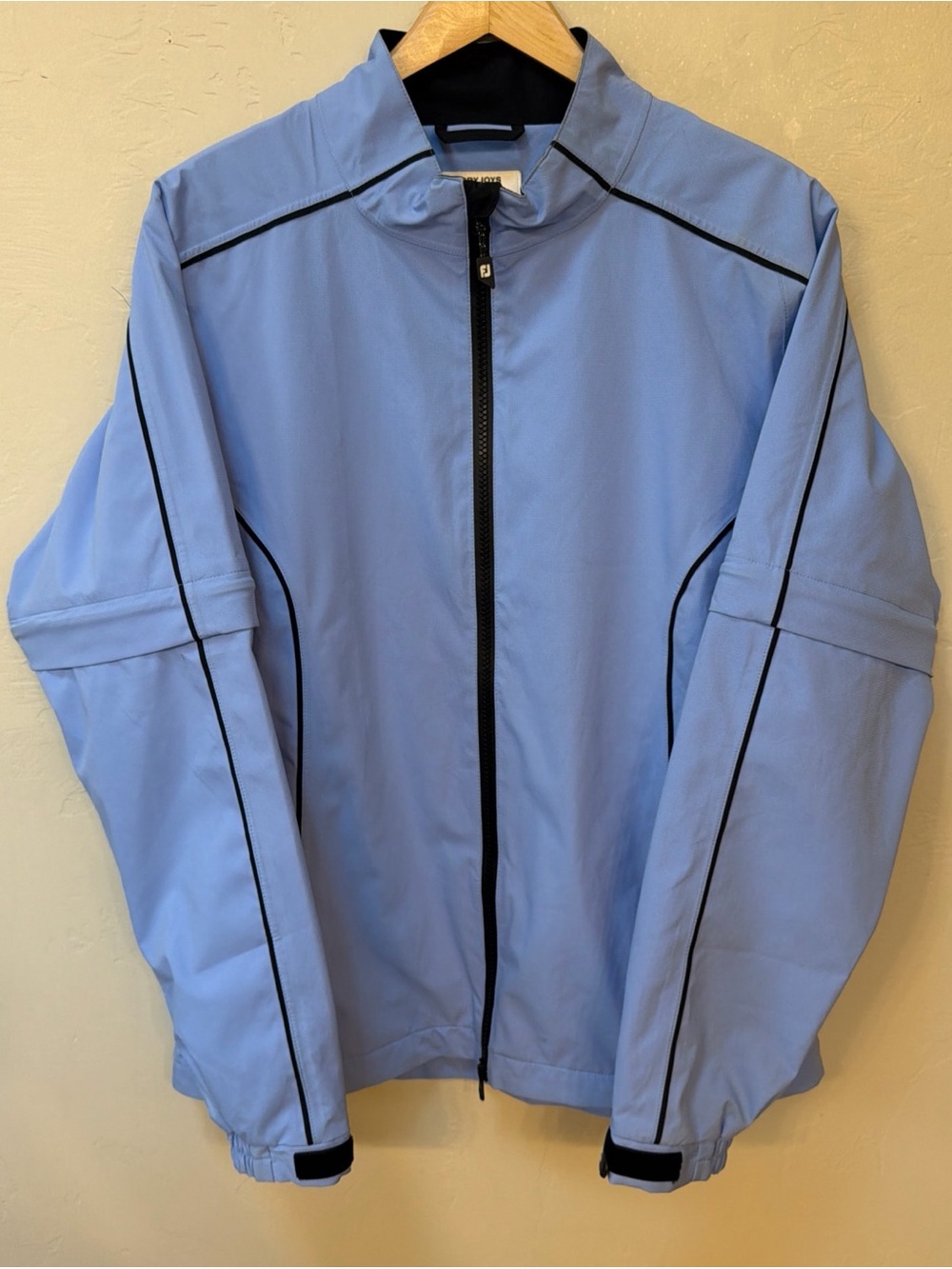 FJ Footjoy DryJoys Golf Jacket Womens M Blue Full Zip Off Sleeves Wind Rain